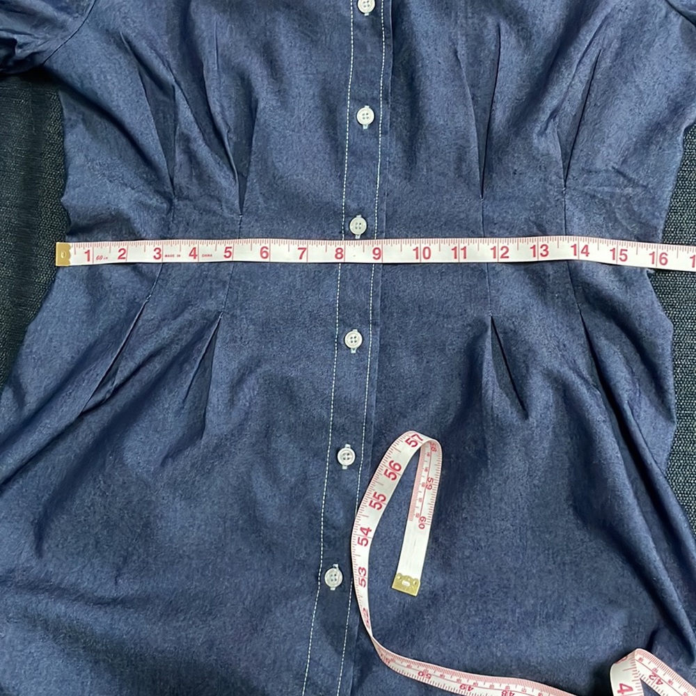 ALLEGRA K DENIM PUFF SLEEVE BUTTON FRONT FLARE A-LINE MINI DRESS - Picture 11 of 14